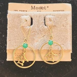 Vintage "Emarald" and Gold Colour Dangle Earrings